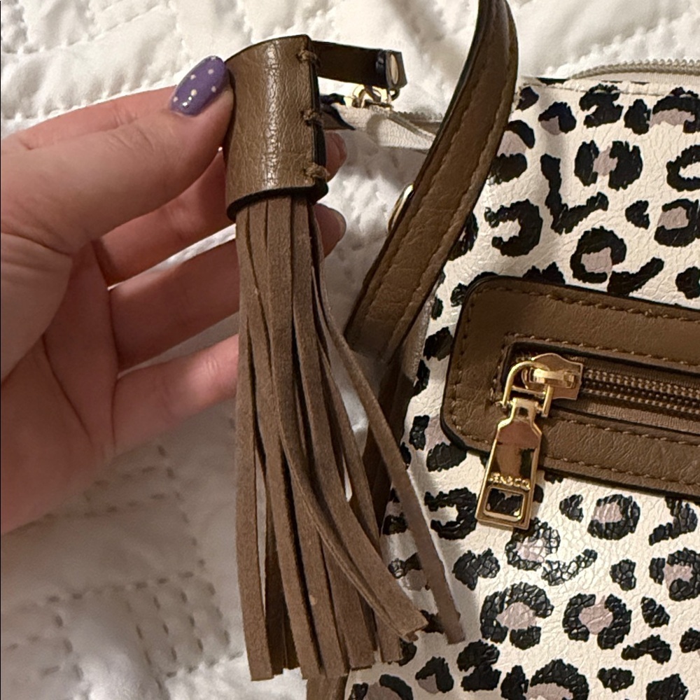 Leopard Print Crossbody Bag with Tassel Trim - Brown - Picture 2 of 9